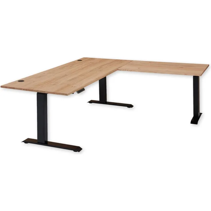 Eckschreibtisch höhenverstellbar elektrisch in Old Artisan Oak Optik FSC-zertifiziert - Verstellbarer Bürotisch mit digitaler Höhenanzeige & Memory Funktion - 185x64-129x177 cm (B/H/T)