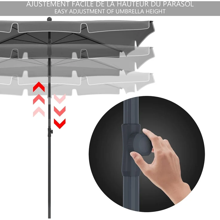 VOUNOT Sonnenschirm Rechteckig für Balkon und Terrasse, 200 × 125 cm, Knickbarer Balkonschirm, Sonnenschutz UV 50+, Grau – Bild 3