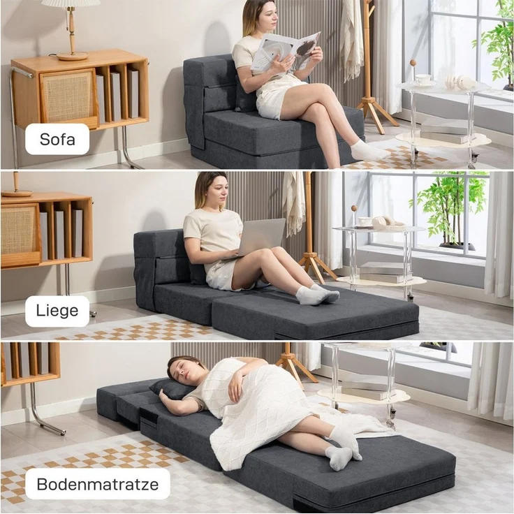 HOMCOM 2-in-1 Klappsessel mit Bettfunktion und Kissen, Gästebett, bis 120 kg Belastbar, Dunkelgrau, 210 x 80 x 15 cm – Bild 4