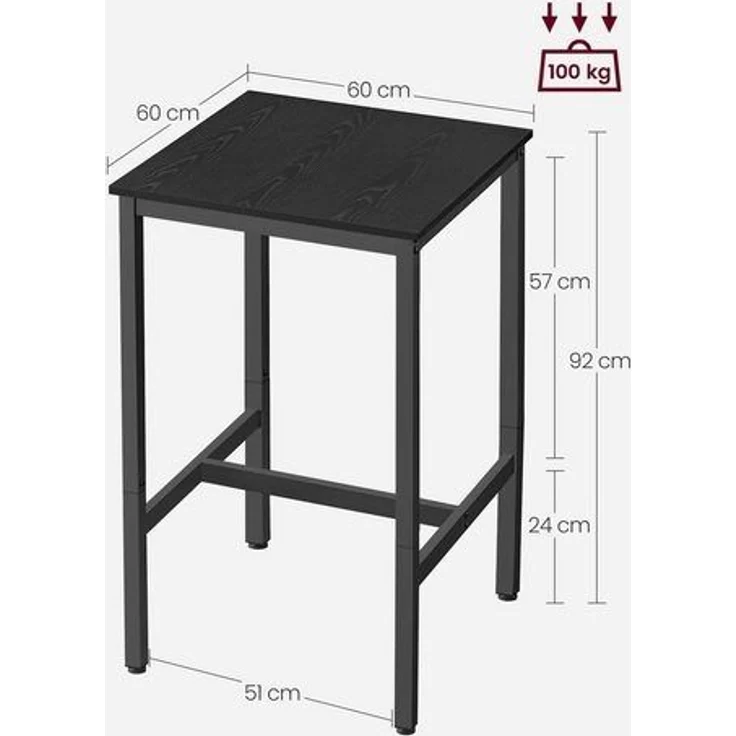 Songmics 'Vasagle' Bartisch hoch, mit Stahlgestell, Ebenholzschwarz-Schwarz, 60 x 60 x 92 cm – Bild 3