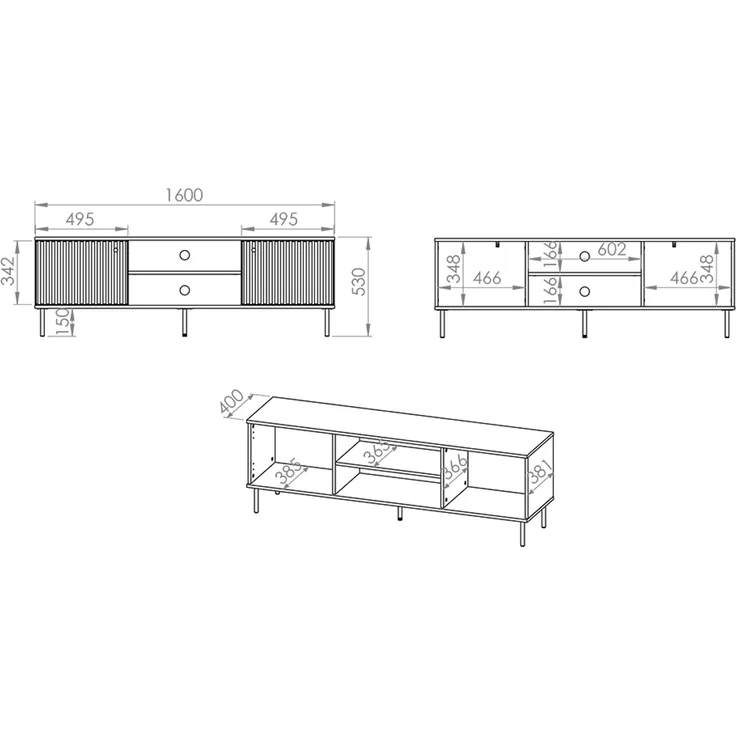 TV Board SALOU-131 in kaschmir matt mit gerillter Optik, B/H/T ca. 160/53/40 cm – Bild 9