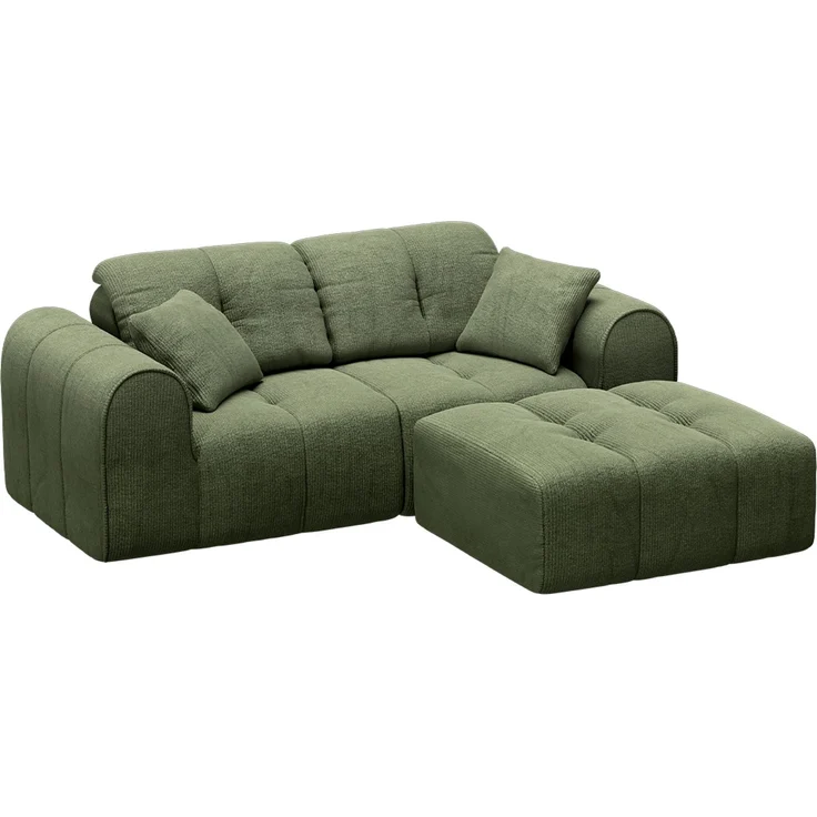 skølm 'Vanaheim' Sofa 2 Sitzer mit Hocker & 2 Kissen, Cloud Sofa dunkelgrün, Chenille-Stoff, Vollschaumcouch mit Federkern und Vakuum-Kompression, kein Aufbau erforderlich – Bild 11
