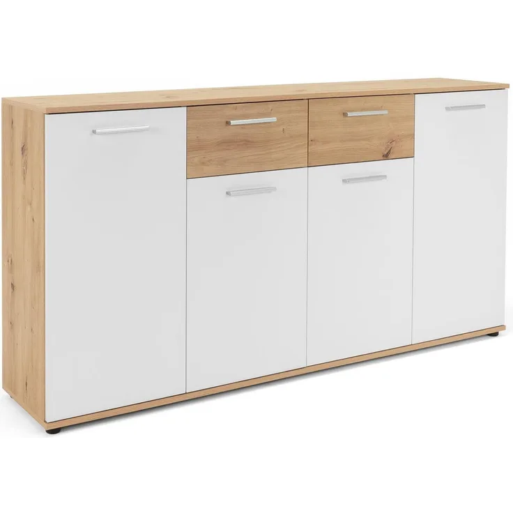 Möbelando 'Jacklin II' Sideboard, Spanplatte, 160 x 35 x 85 cm, Weiß / Artisan Eiche