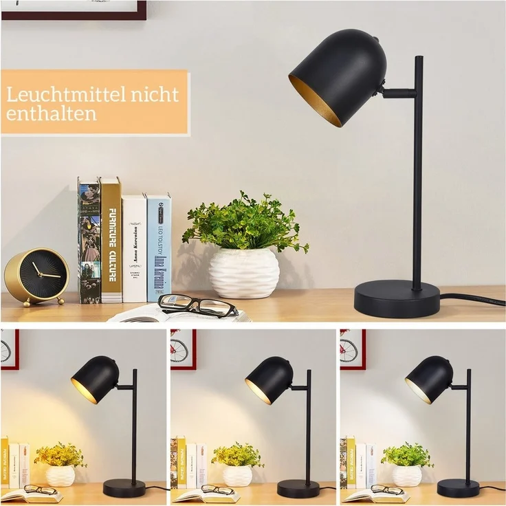 Nettlife Nachttischlampe Vintage Schwarz E14 Wohnzimmer Tischlampe Moderne Tischleuchte, LED wechselbar, für Schlafzimmer Arbeitzimmer Schreibtisch Kinderzimmer – Bild 2