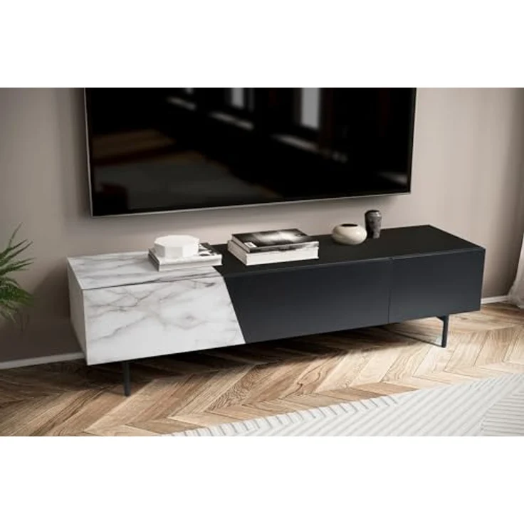 Livetastic Lowboard, Schwarz/Weiß, Holzwerkstoff in Marmoroptik, 1 Schublade, 150x40x40 cm, stehend – Bild 3