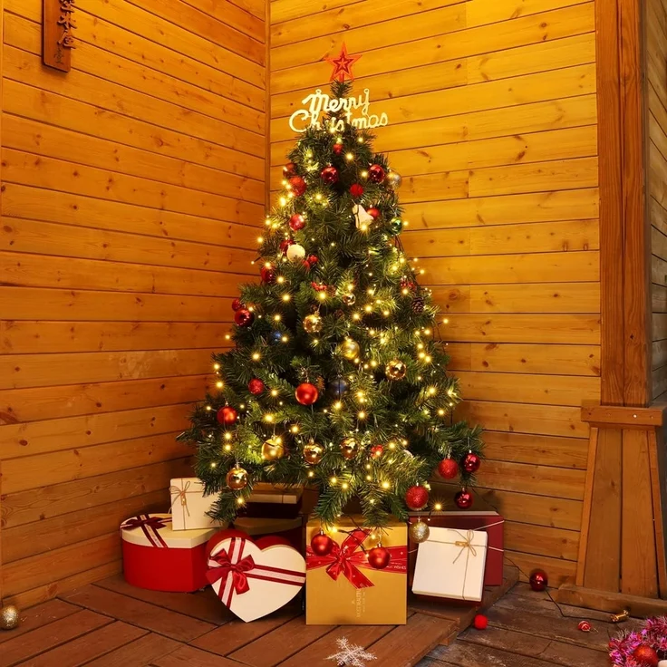 SALCAR 2m Lichterkette Weihnachtsbaum mit Ring und Sternspitze, 280er LED Tannenbaum Beleuchtung Innen, 8 Stränge Überwurf Lichterkette, Warmweiß – Bild 3