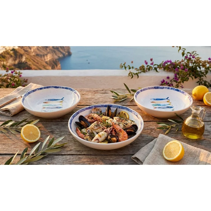 WestCraft Speiseteller Teller, mediterran mit Sardinen-Motiv, Maritime Suppenteller 21 cm, (4 St), 4er Set, hochwertig und robust - langlebig und vielseitig einsetzbar – Bild 4
