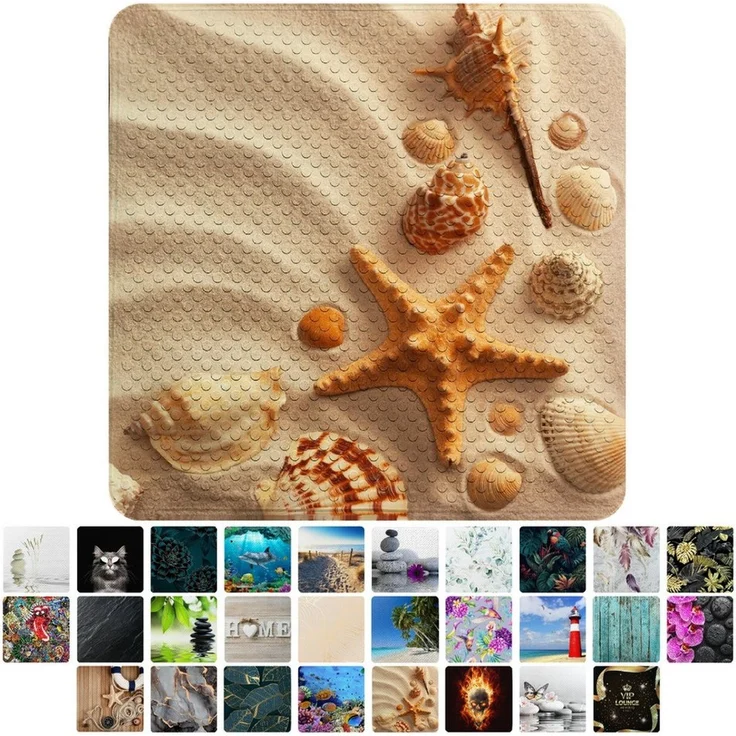 Sanilo Duschmatte, mit Motiv, rutschfest, waschbar, quadratisch, 230 extra starke Saugnäpfe, Kunststoff PVC, 53 x 53 cm, Sanibel – Bild 1