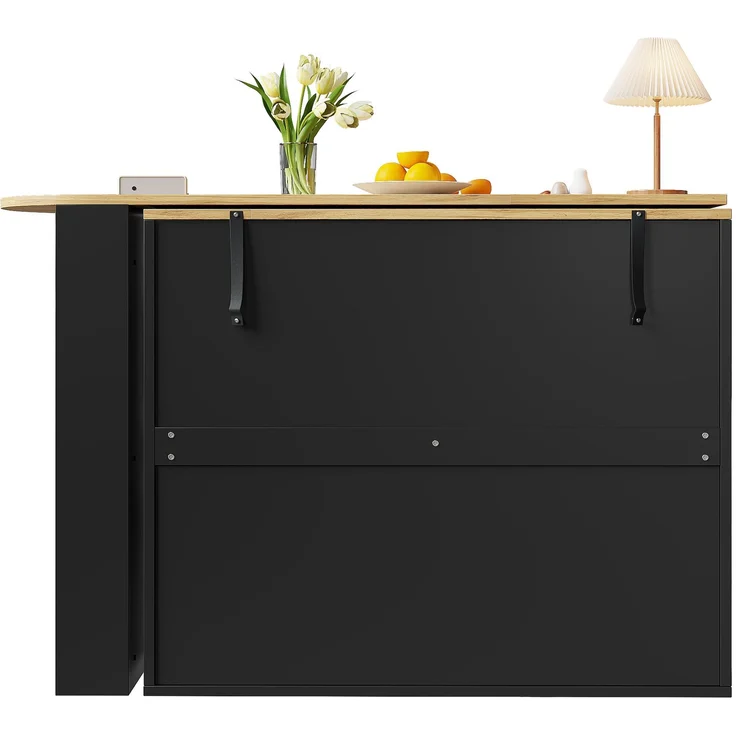 Ausziehbarer Bartisch mit Stauraum(138-204×39×104cm) , 360° drehbare Essbar,Moderner Beweglicher Bar Table,Hochtisch Kücheninsel Bistro Table, Sideboard mit Holzmaserung--Schwarz--120.5x58x13.5cm--YOUDENOVA – Bild 10