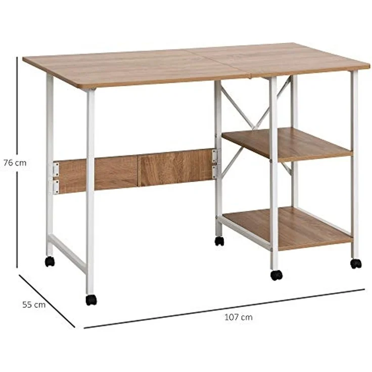 HOMCOM Schreibtisch Klapptisch Beistelltisch Bürotisch (Mobiler Computertisch mit Rollen, 1-St, MDF Natur), 107 x 55 x 76 cm – Bild 3