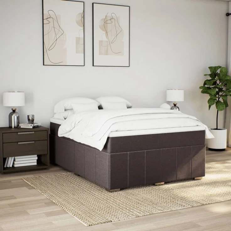 vidaXL Boxspringbett mit Matratze Dunkelbraun 140x200 cm Stoff 3285480 – Bild 3