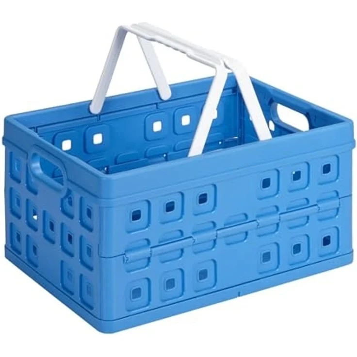 Sunware Klappbox Square 32 L blau/weiß Einkaufsbox Einkaufskorb mit Griffen – Bild 1