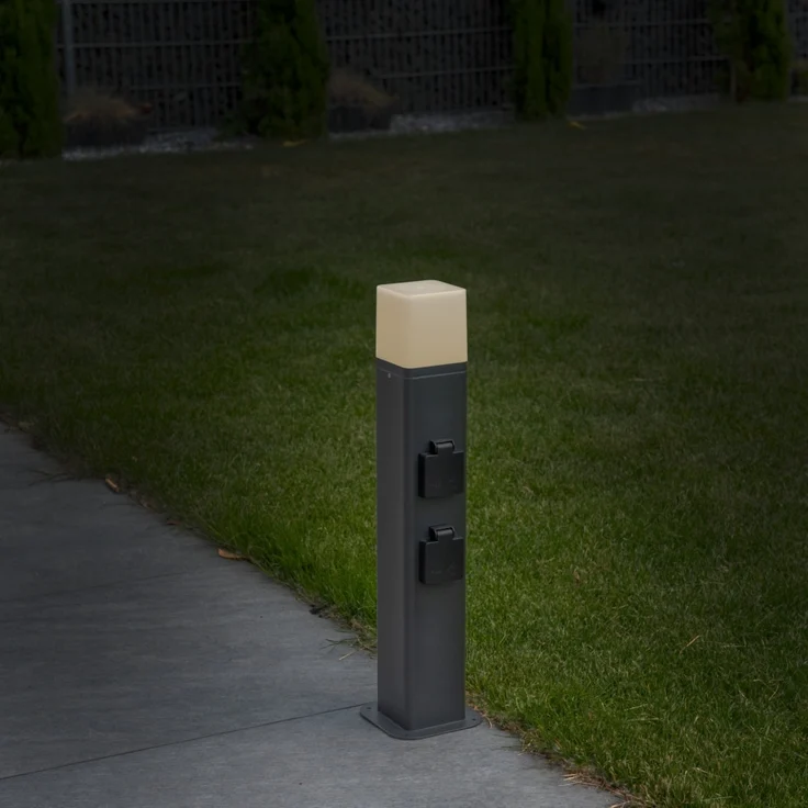 Unitec Gartensäule mit Leuchte & 2 Schutzkontakt-Steckdosen schwarz – Bild 7