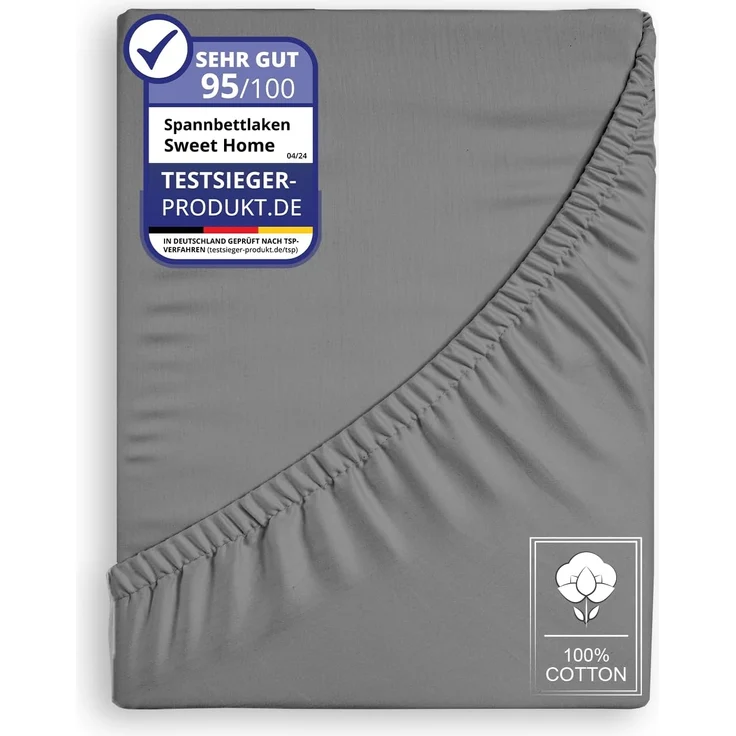Jersey Spannbettlaken Spannbetttuch 100% Baumwolle Bettlaken Betttuch 135GSM Anthrazit 200x200cm – Bild 1