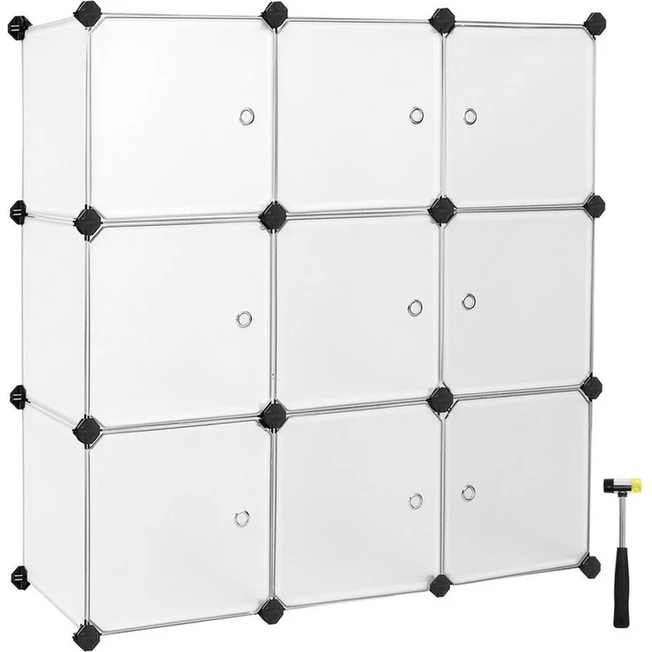 SONGMICS Regalsystem, Schuhregal, Set aus 9 Würfeln, Kleiderschrank aus Kunststoff, mit Türen, Steckregal, Aufbewahrung von Kleidung, Schuhen und Büchern, einfache Montage, weiß LPC116WS – Bild 5