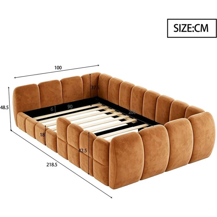 Celya Polsterbett Gepolstertes Kinder-Bodenbett, Samtbezug (Ohne Matratze, komplett geschlossenes Design, abgerundete Ecken), geeignet für Kinder-, Kleinkind- und Jugendzimmer – Bild 2