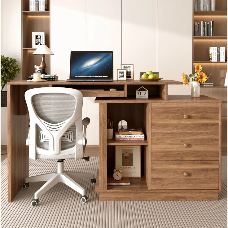 Schreibtisch aus MDF, ausziehbar mit Tastaturauszug, 110x40x75,5 cm, Walnuss – Bild 3