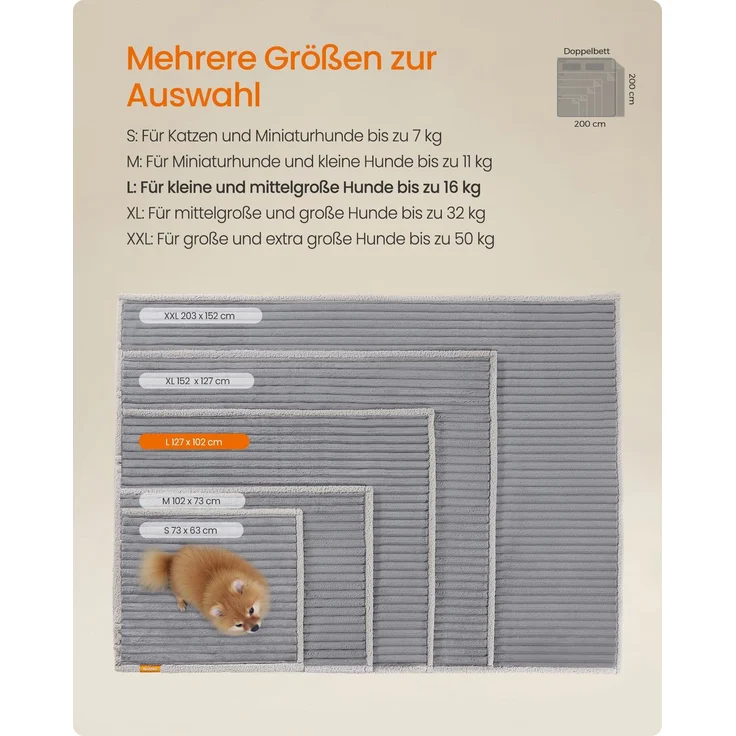 Feandrea Hundedecke, wasserdichte Decke, L, 127 x 102 cm, für kleine, mittelgroße Hunde, beidseitig verwendbar, Hundesofa waschbar, taubengrau-hellgrau PPBDE035G01 – Bild 5