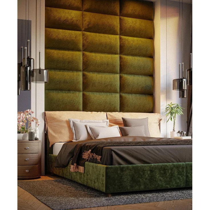 Muralo Samt Wandkissen Stoff Polsterpaneel Schlafzimmer Wohnzimmer Bett Wandpolster Bettkopfteil Lendekissen Modern Luxus Gepolstert Polster Paneel (Olivgrün, 80x20 cm) – Bild 2