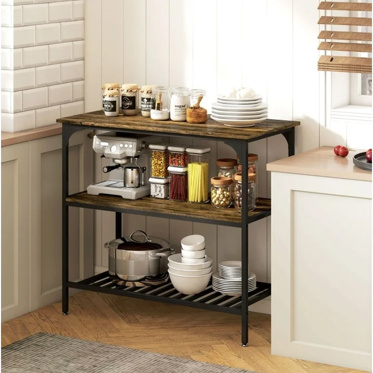 DESVIAE Regal mit Arbeitsplatte und 2 Ablagen 100x90x50 cm Spanplatte Rustikales Braun – Bild 2