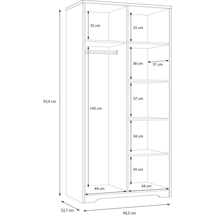 FORTE JOADAKIS Kleiderschrank 95, klassischer Drehtürenschrank mit 2 Türen und Einlegeböden, Holzwerkstoff, Catania Eiche Dekor, 94,5 cm breit, 192,4 cm hoch, 52,7 cm tief – Bild 7