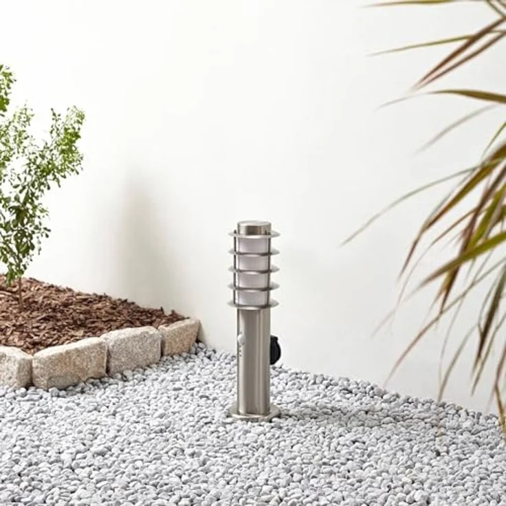 Lindby Außen-Stehlampe Hanja, Edelstahl Alu IP54mit Bewegungsmelder, 1 x 15 W LED – Bild 4