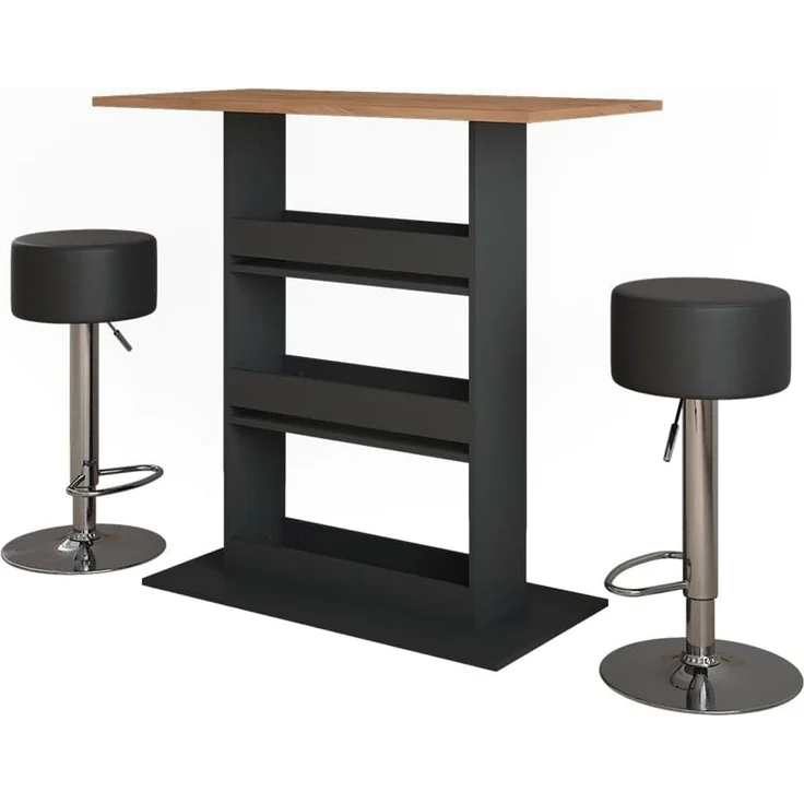Bartisch-Set Repose Goldkraft Eiche/Anthrazit 110 x 55 cm mit 2 Barhockern Vicco – Bild 1