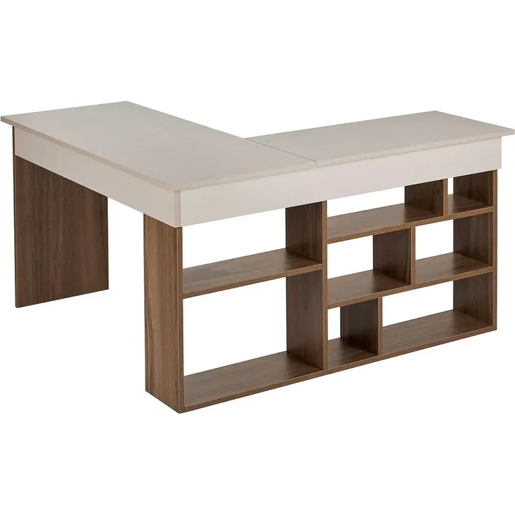 Vente-unique - LILEUL - Schreibtisch - Holz, Platte - Holz - Naturfarben dunkel, Beige - 129 x 120 x 72 cm