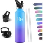 HoneyHolly Trinkflasche 1L, BPA-Frei, Trinkflasche Edelstahl, Thermosflasche, Auslaufsichere Isolierflasche Doppelwandig, Wasserflasche, Thermoskanne, mit Strohhalm, Trinkflaschen Kohlensäure Geeignet