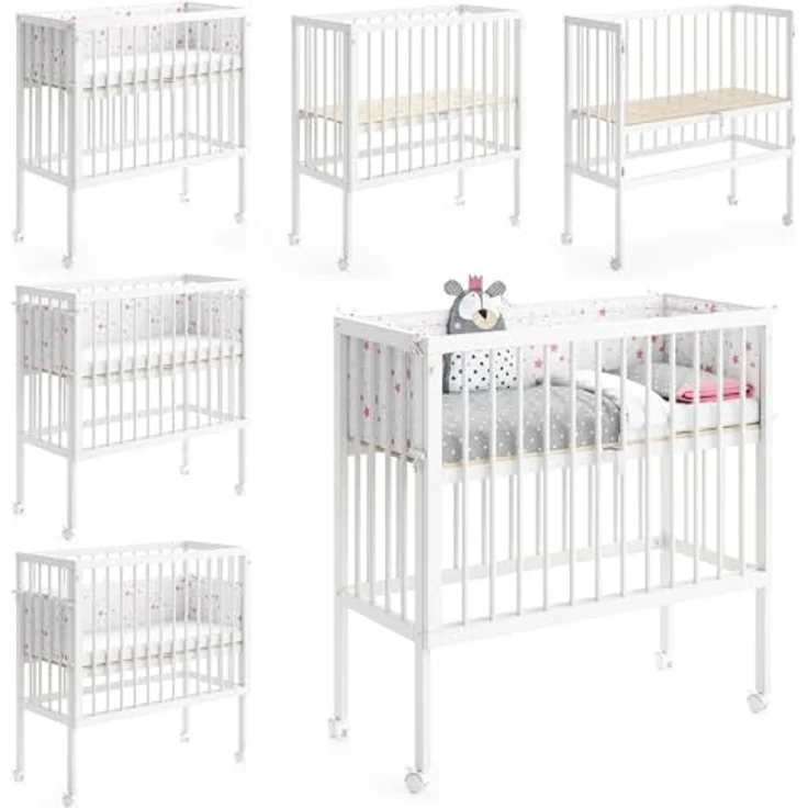 VitaliSpa Beistellbett Sophie, Weiß, 94 x 42.5 cm 2 Seitenschienen, höhenverstellbar mit Rollen und Befestigung am Elternbett – Bild 7
