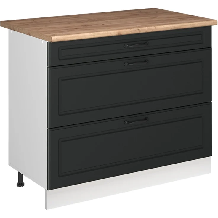 Küchenunterschrank R-Line Anthrazit Landhaus/Weiß 100 cm Arbeitsplatte Goldkraft Eiche Vicco – Bild 1
