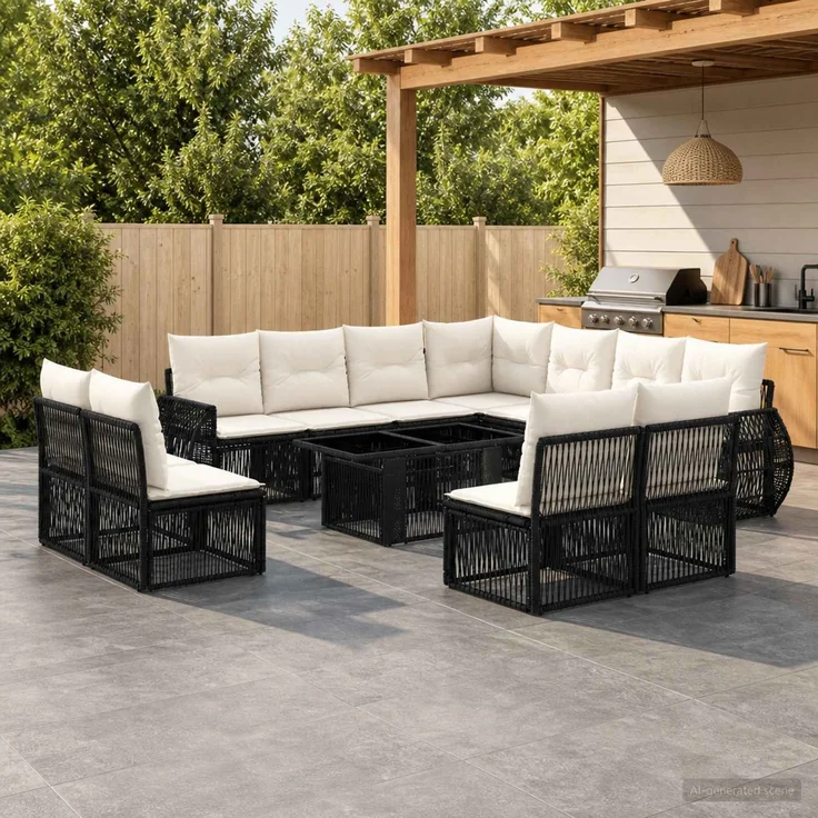vidaXL Gartensofa-set 12 stk. Schwarz und Cremeweiß 100 x 55 x 73 cm 3436960 – Bild 1