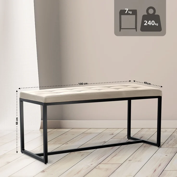 CLP Sitzbank Barci mit Polsterung und schwarzem Eisengestell,creme Kunstleder – Bild 2