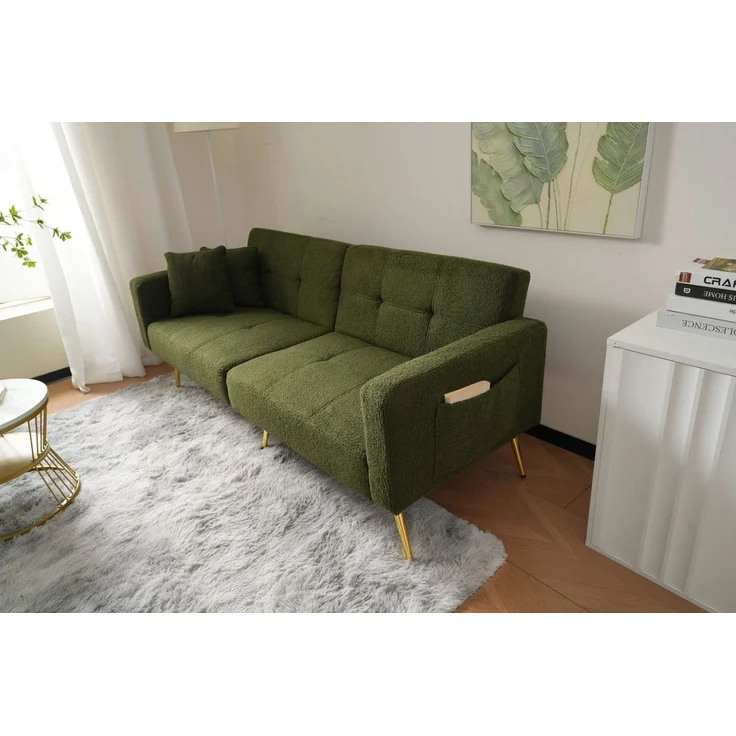 Celya Schlafsofa Schlafsofa mit Bettfunktion, verstellbarem Winkel, goldenen Beinen, mit Kissen und seitlichen Aufbewahrungstaschen – Bild 3
