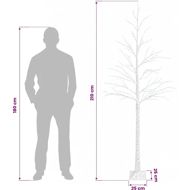 vidaXL Birken-Weihnachtsbaum Weiß 25 x 25 x 210 cm Kunststoff 406 LEDs 42055358 – Bild 7