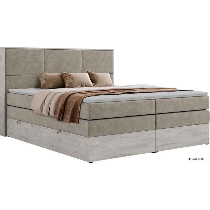 Boxspringbett DELNOR KING 140 x 200 cm Doppelbett mit Bettkasten Kopfteil 7-Zonen Multipocket-Matratze H4 Topper Visco ergonomisch Polsterbett - Beige Stukture – Bild 7