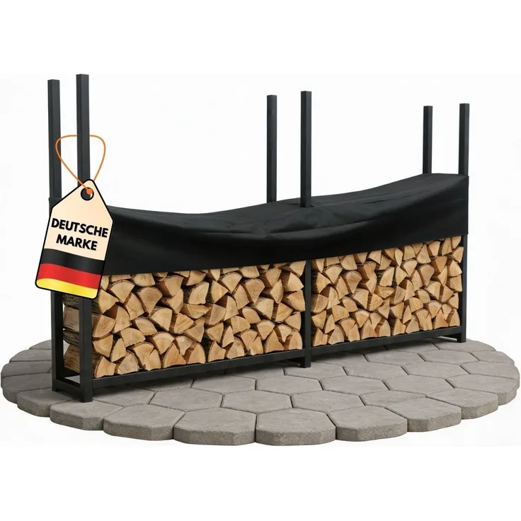 Coemo Brennholz Regal Hans Kaminholzregal mit Abdeckplane Metall 2 Segmente 25 x 223 x 115 cm