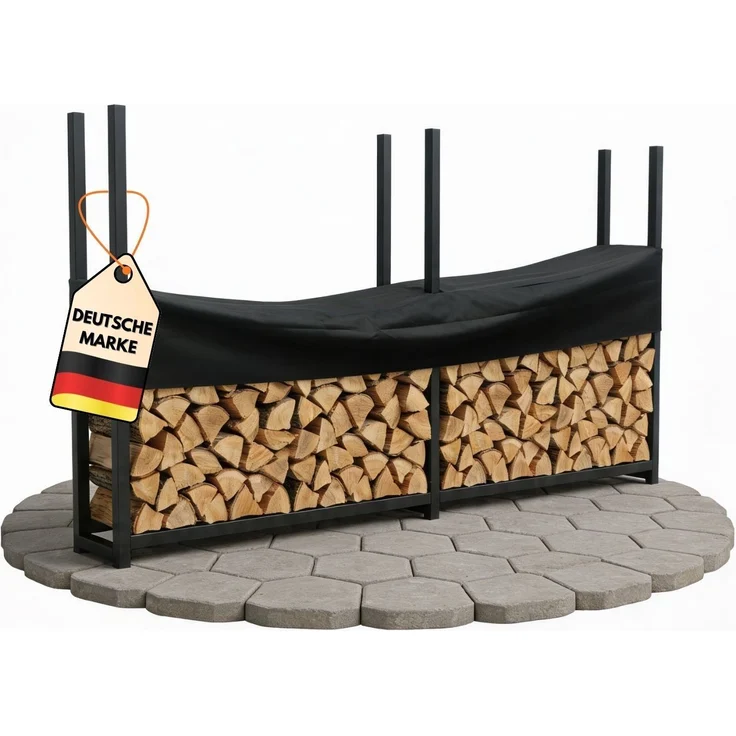 Coemo Brennholz Regal Hans Kaminholzregal mit Abdeckplane Metall 2 Segmente 25 x 223 x 115 cm – Bild 1