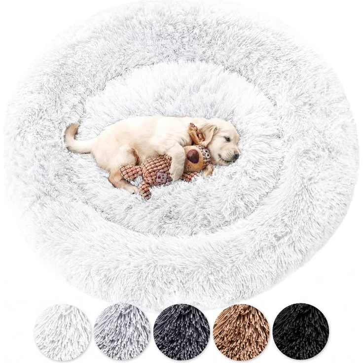 Wahre Tierliebe Hundebett Donut - Das Original - waschbar [M, 80cm, weiß] Hundekissen, Hundekorb, Flauschiges Hundebett für große, mittelgroße & kleine Hunde – Bild 1