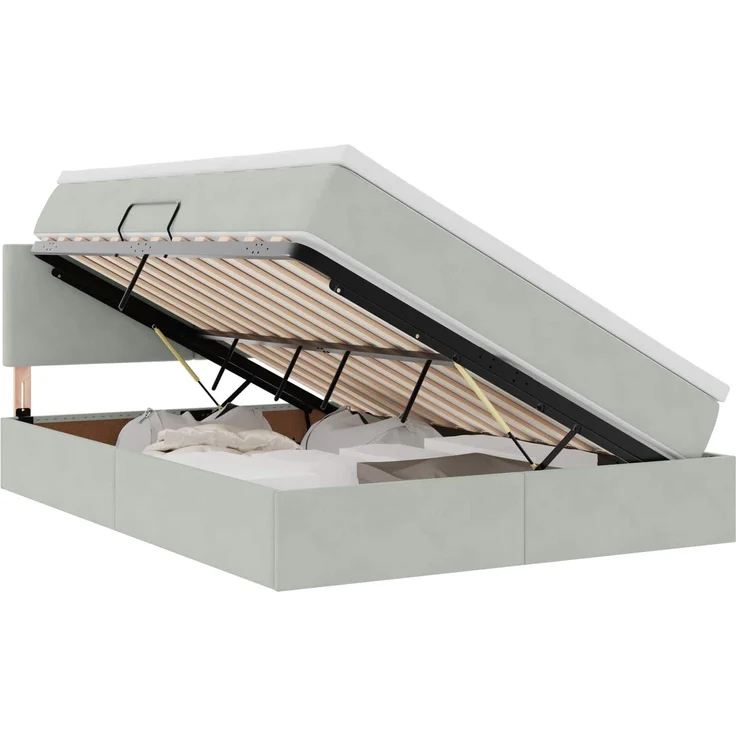 vidaXL Aufbewahrungsbett mit Kopfteil Hellgrau 140 x 190 cm Samt 3370695 – Bild 2