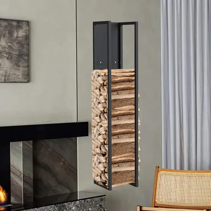 DanDiBo Kaminholzregal Innen Metall Schwarz Kaminholzständer 120 cm mit Rückwand an der Wand Hängend 96465 Holzkorb Kaminholzhalter Holzregal – Bild 8