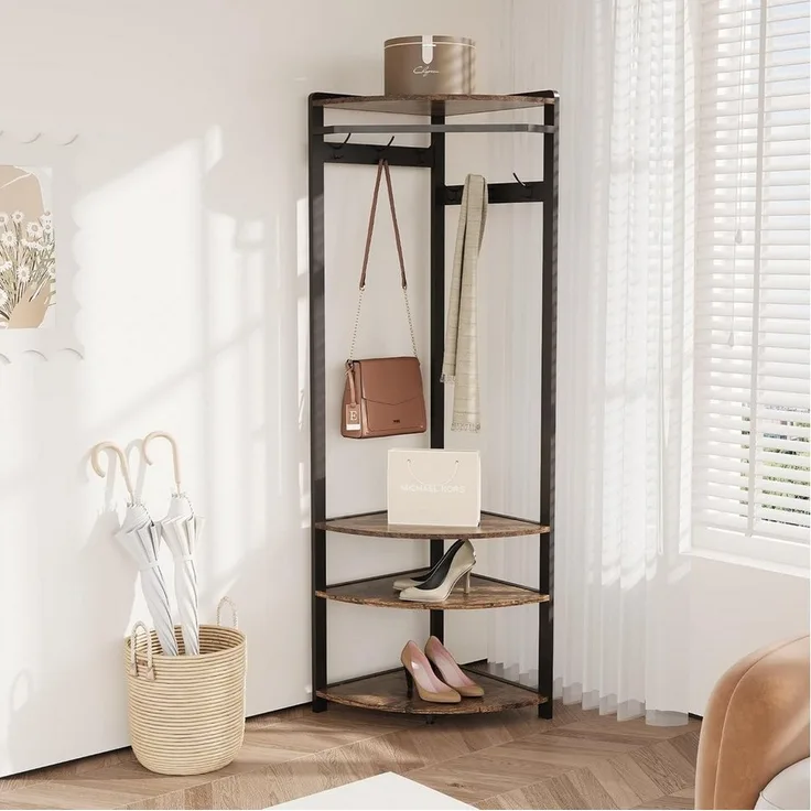 GarveeMore Garderobenständer Garderobenständer, Metall-Eckgarderobe Flurbaum, mit 6 Doppelhaken