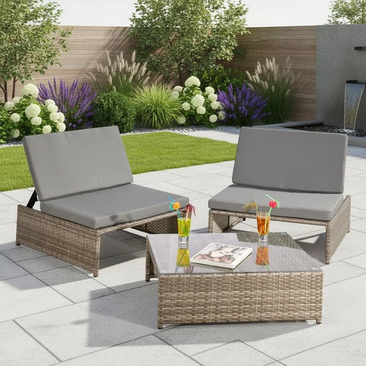 Gartenmöbelset Sessel Tisch Sitzgruppe Polyrattan Essgruppe grau/schwarz – Bild 9