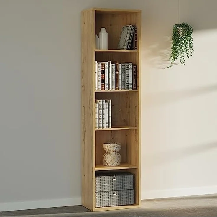 Muebles Pitarch | Bücherregal für Büro oder Arbeitszimmer mit 4 Regalen, Wohnzimmer-Bücherregal, Gold Eiche, 196,5 x 51,5 x 33 cm (Höhe x Breite x Tiefe), einfach, elegant und robust – Bild 2