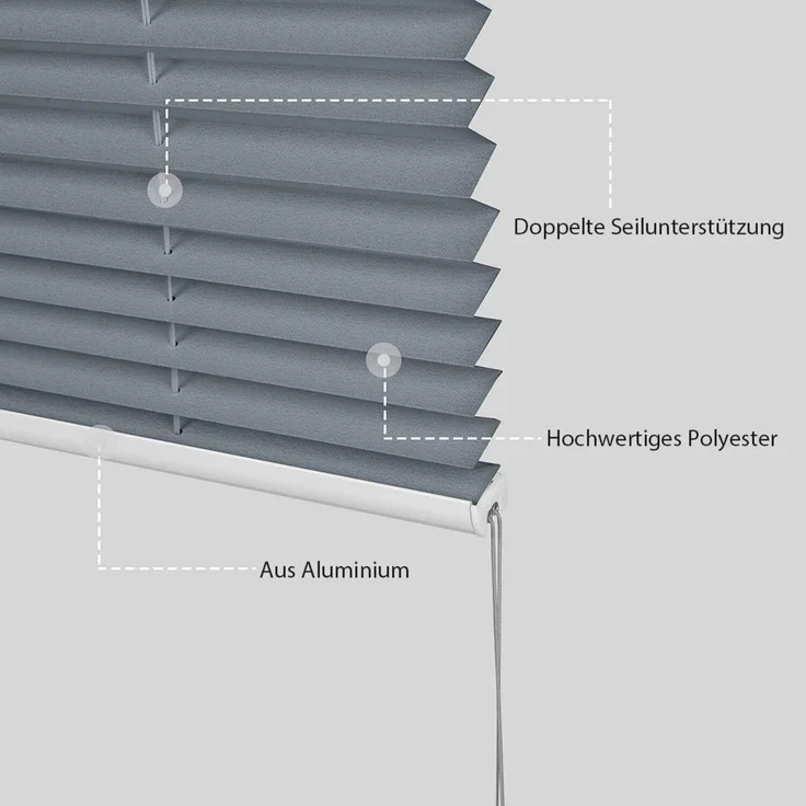 Sekey Plissee ohne Bohren Verdunkelung 70x100cm, Grau – Bild 4