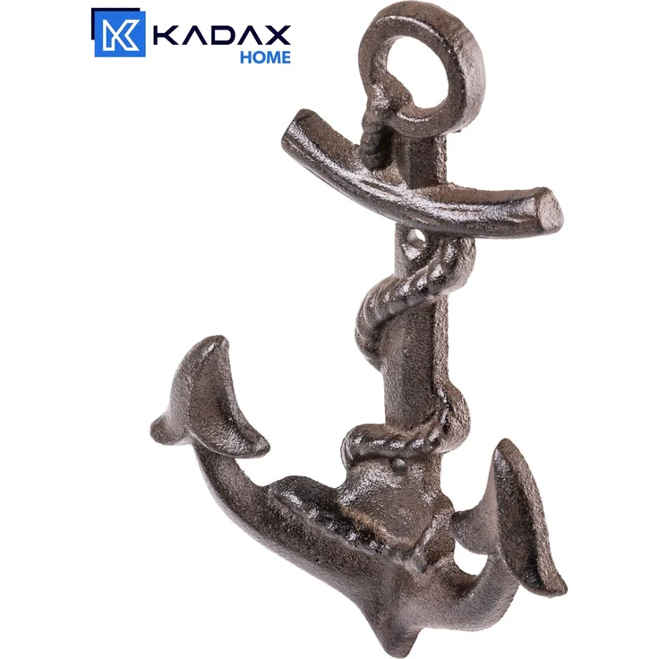 KADAX Anker Wandhaken aus Gusseisen 13,5 x 20 cm, maritime Wandgarderobe mit 2 Haken, Kleiderhaken für Badezimmer, Wanddekoration mit Garderobenhaken (Braun) – Bild 6