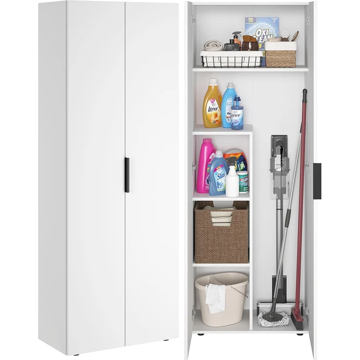 Bellamio 'Lurio' Mehrzweckschrank, weiß mit schwarzem Griff, 176x33x60 cm, Besenschrank mit Staubsaugerfach – Bild 1