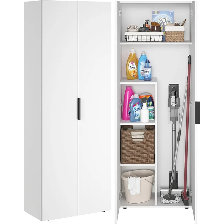 Bellamio 'Lurio' Mehrzweckschrank, weiß mit schwarzem Griff, 176x33x60 cm, Besenschrank mit Staubsaugerfach