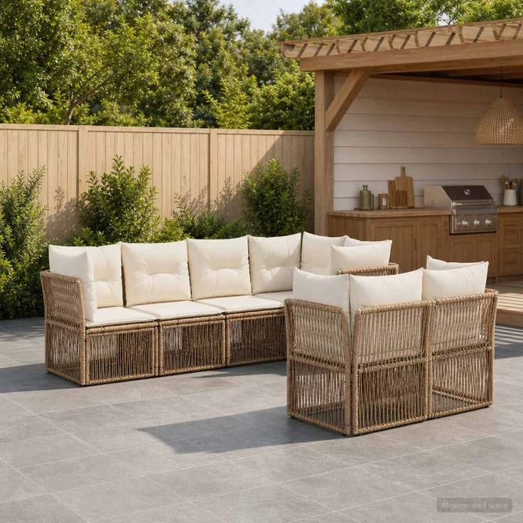 vidaXL Gartensofa-set 7 stk. 7-Sitzer Beige Poly-Rattan 3434283 – Bild 1