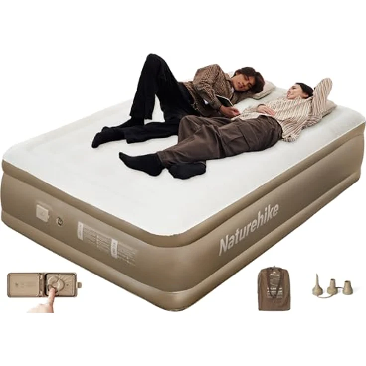 Naturehike Luftmatratze 2 Personen Selbstaufblasend mit Akkupumpe - Aufblasbares Gästebett 198x152x45cm für Camping & Zuhause, Leicht, Bequem und Schnell aufblasbar – Bild 1